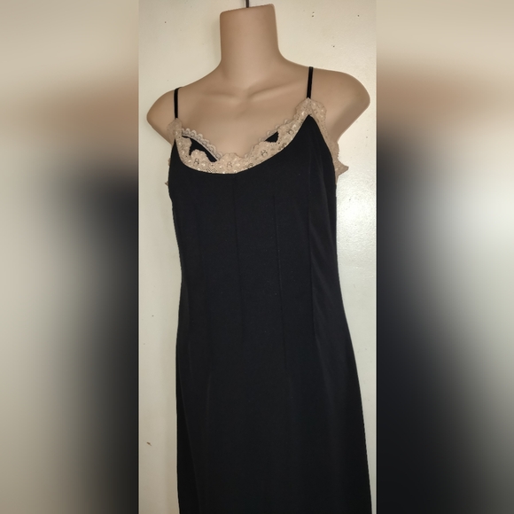 Vintage Fredericks of Hollywood Black Slip Negligee Dress LACE UP BACK Large - Picture 2 of 16